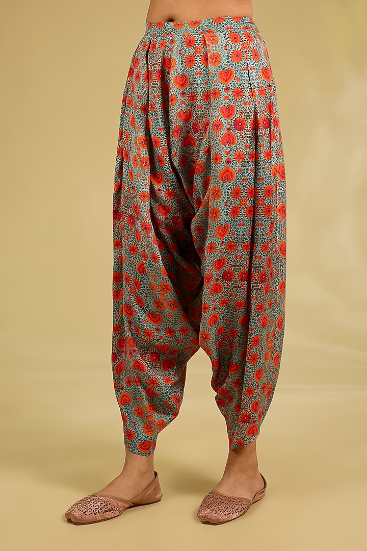 Ice Blue Silk Embroidered & Printed Tunic Set by Debyani at Pernia's Pop Up Shop