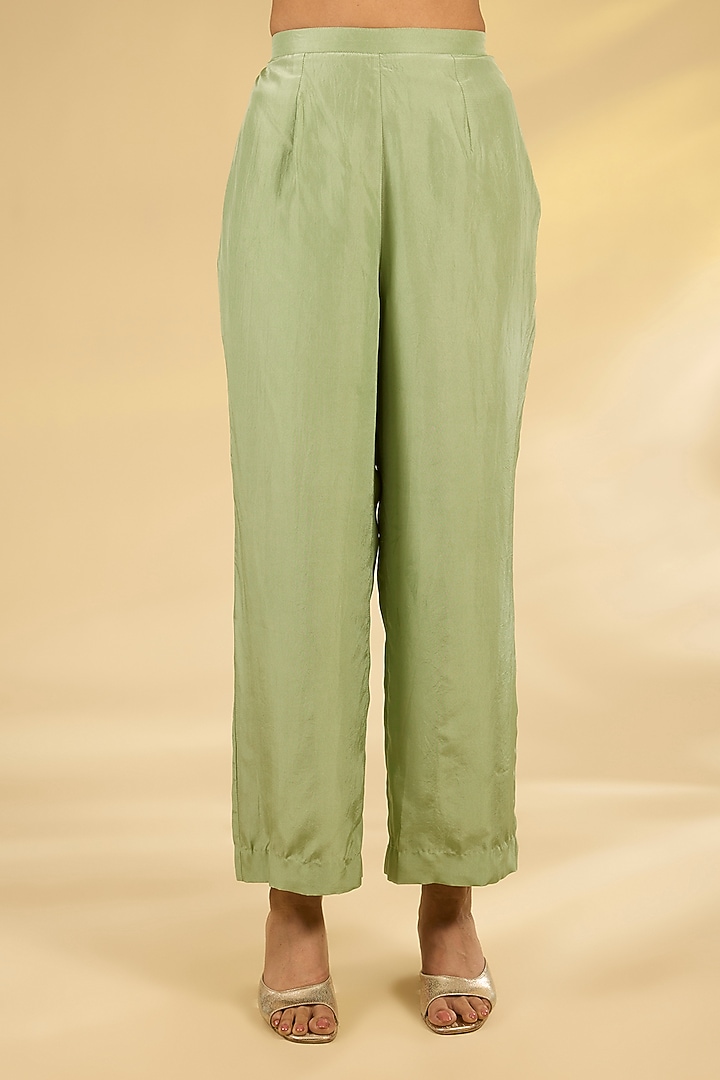 Pista Green Silk Hand & Machine Embroidered Kurta Set by Debyani at Pernia's Pop Up Shop