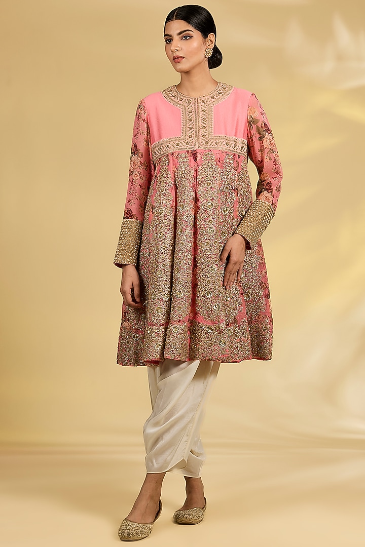 Blush Pink Silk Organza Hand & Machine Embroidered Kurta Set by Debyani at Pernia's Pop Up Shop