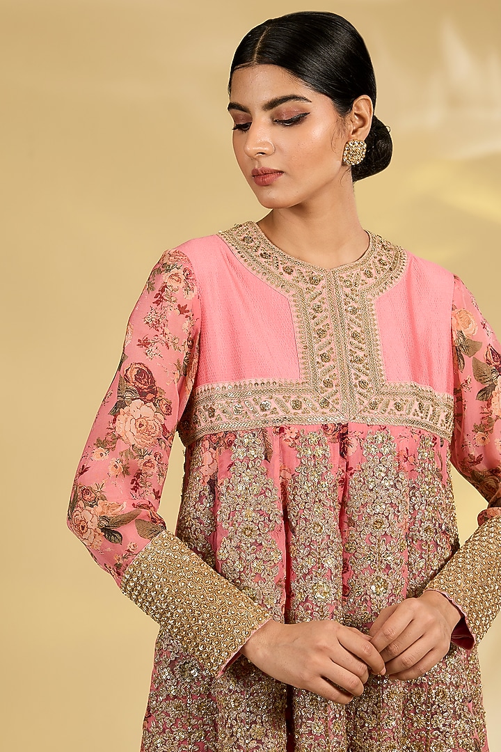 Blush Pink Silk Organza Hand & Machine Embroidered Kurta Set by Debyani at Pernia's Pop Up Shop