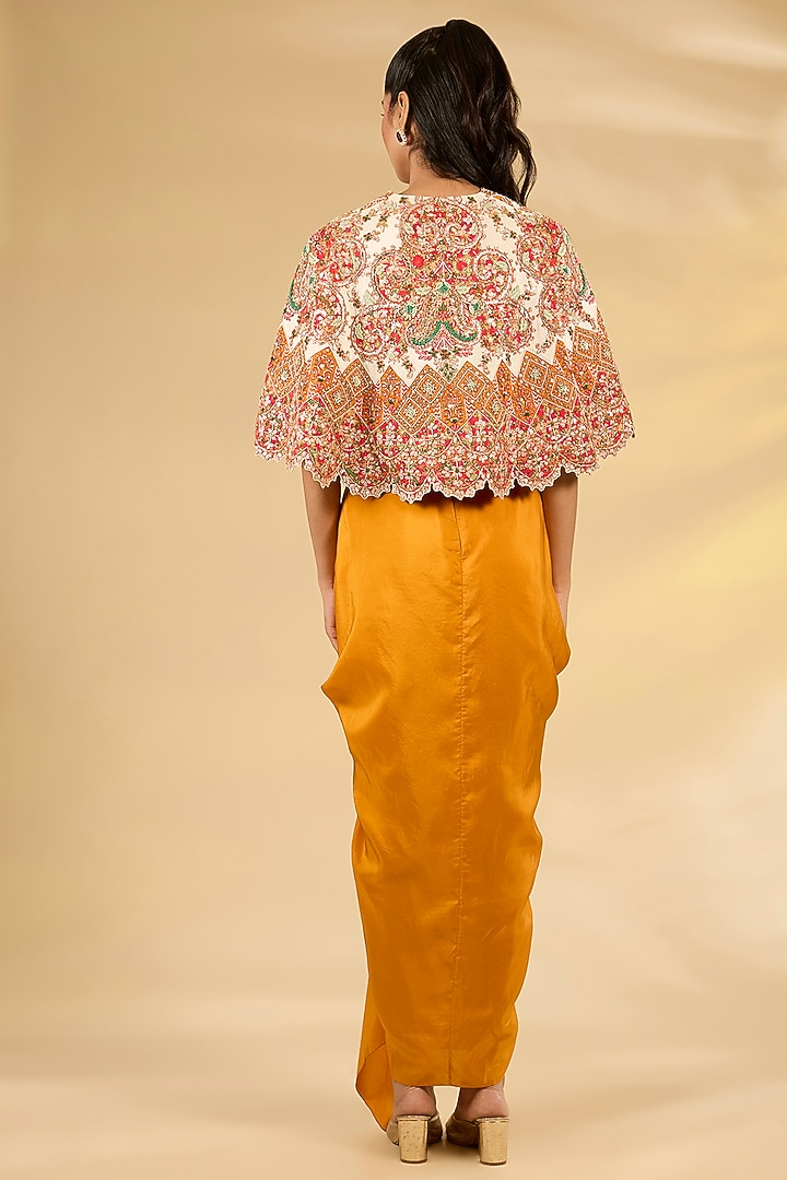 Ivory Silk Hand & Machine Embroidered Cape Set by Debyani at Pernia's Pop Up Shop
