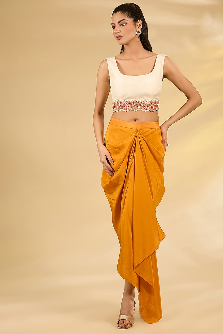 Ivory Silk Hand & Machine Embroidered Cape Set by Debyani at Pernia's Pop Up Shop