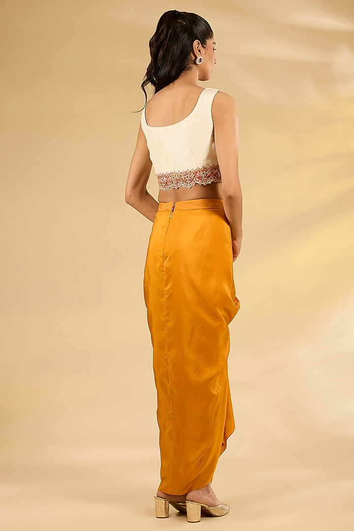 Ivory Silk Hand & Machine Embroidered Cape Set by Debyani at Pernia's Pop Up Shop