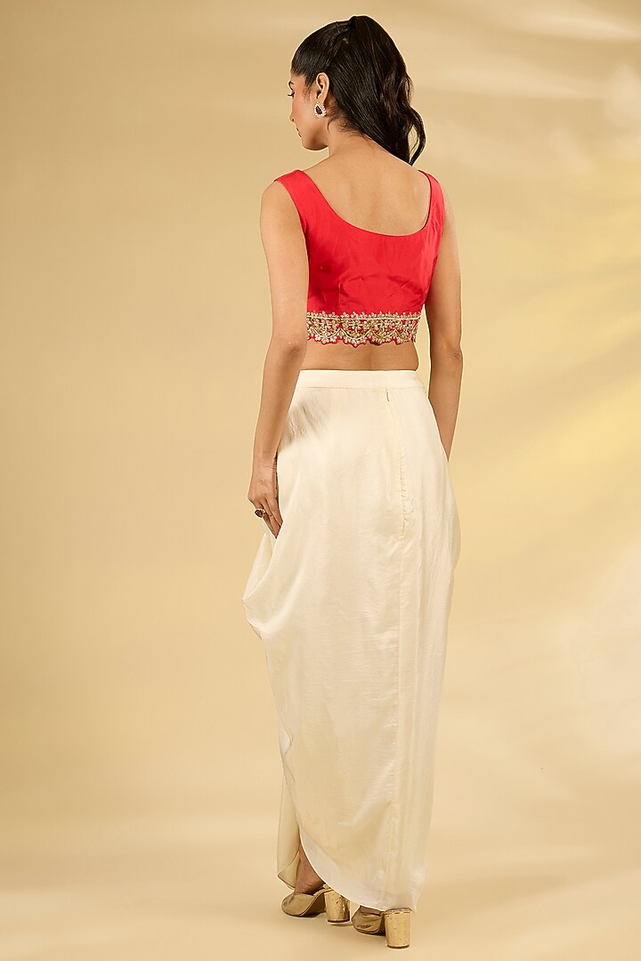 Red Silk Hand & Machine Embroidered Cape Set by Debyani at Pernia's Pop Up Shop