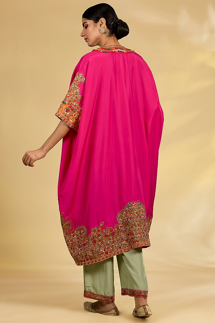 Pink Silk Hand & Machine Embroidered Kaftan Set by Debyani at Pernia's Pop Up Shop