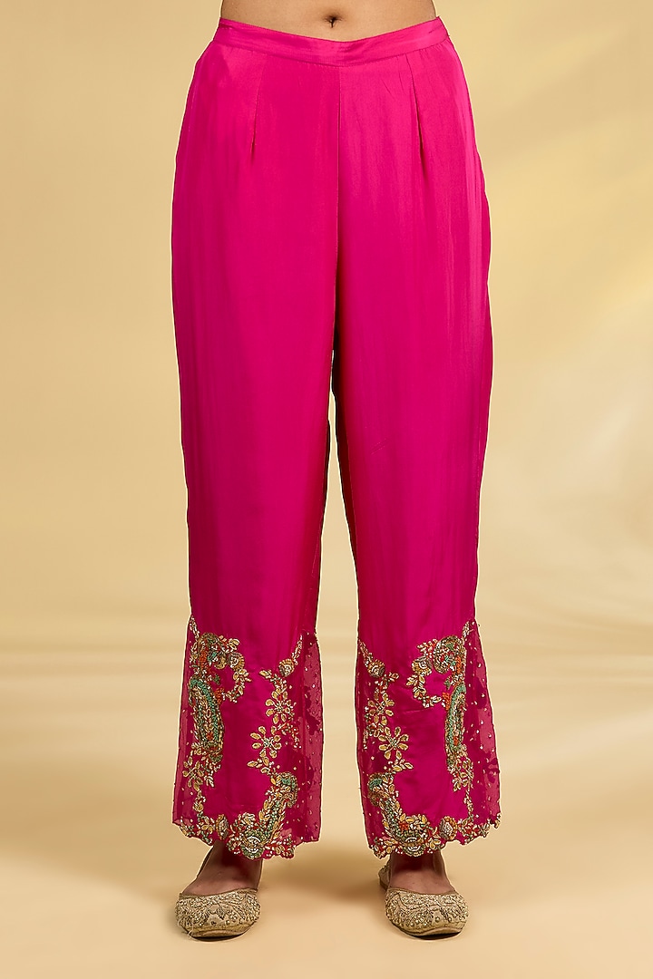 Pink Silk Hand & Machine Embroidered Kurta Set by Debyani at Pernia's Pop Up Shop