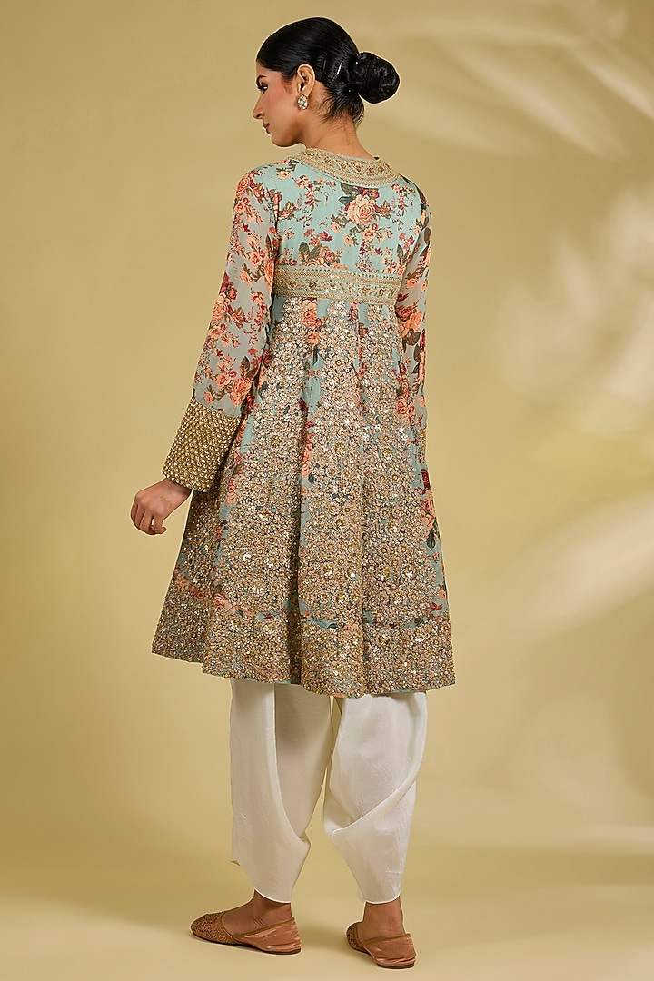 Pale Blue Silk Hand & Machine Embroidered Tunic Set by Debyani at Pernia's Pop Up Shop