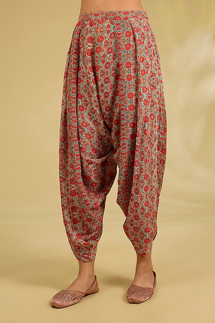 Red Silk Embroidered Tunic Set by Debyani at Pernia's Pop Up Shop