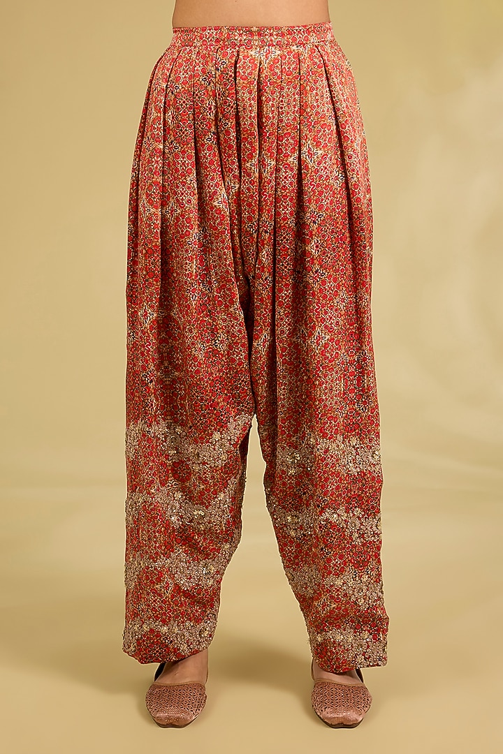 Orange Silk Embroidered Kurta Set by Debyani at Pernia's Pop Up Shop