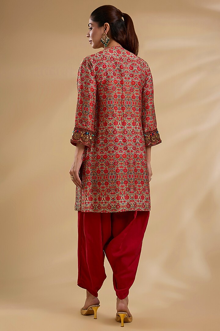 Multi-Colored Silk Chanderi Embroidered Kurta Set by Debyani at Pernia's Pop Up Shop