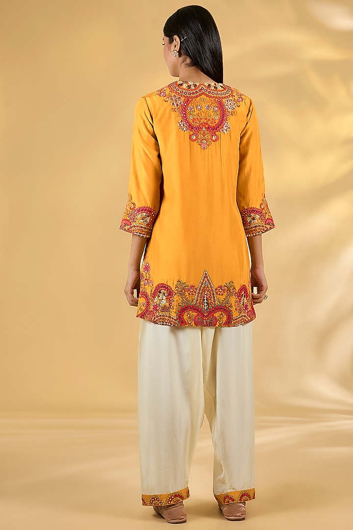 Orange Silk Hand & Machine Embroidered Cape Set by Debyani at Pernia's Pop Up Shop