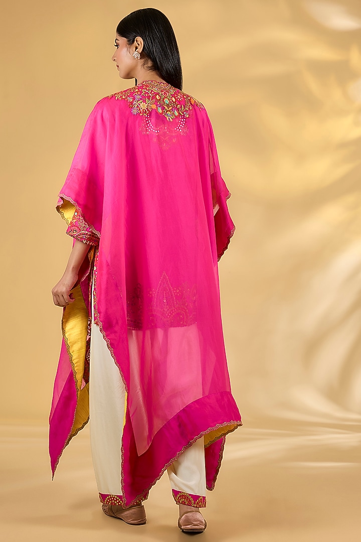 Pink Silk Hand & Machine Embroidered Cape Set by Debyani at Pernia's Pop Up Shop