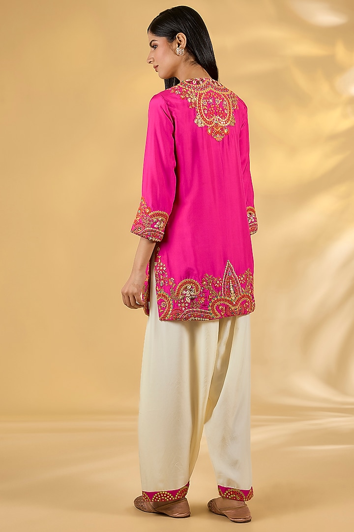 Pink Silk Hand & Machine Embroidered Cape Set by Debyani at Pernia's Pop Up Shop
