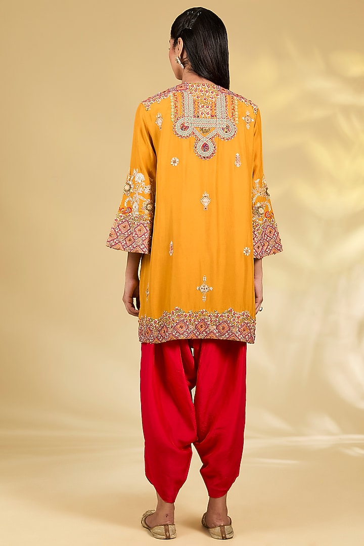 Burnt Orange Silk Hand & Machine Embroidered Kurta Set by Debyani at Pernia's Pop Up Shop