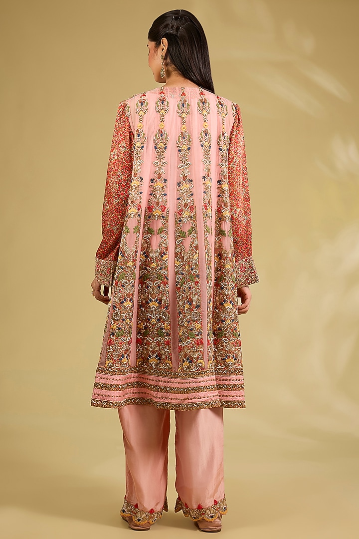 Blush Pink Silk Organza Embroidered Kurta Set by Debyani at Pernia's Pop Up Shop