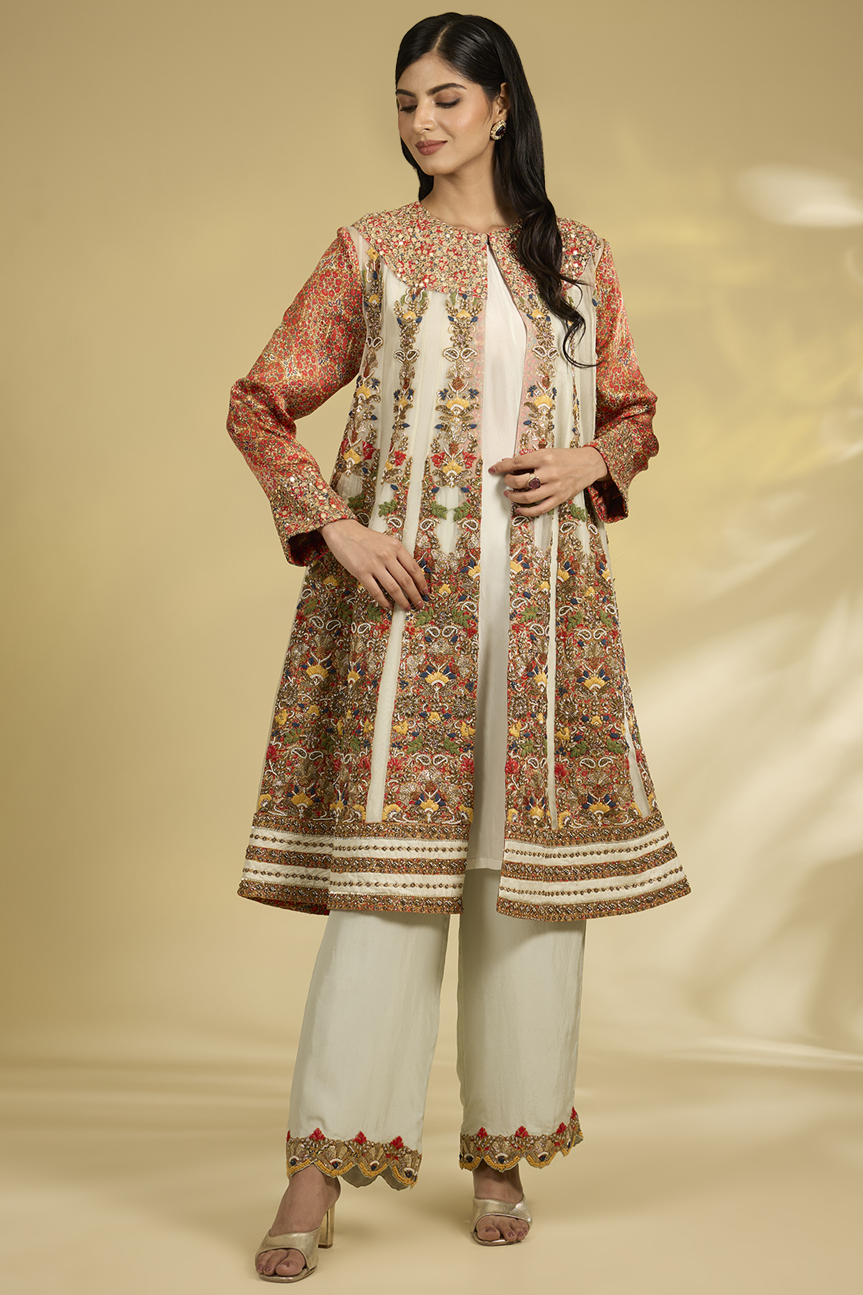 Ice Blue Silk Hand & Machine Embroidered Kurta Set by Debyani at Pernia's Pop Up Shop