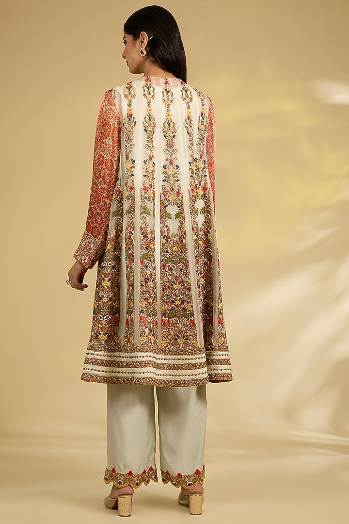 Ice Blue Silk Hand & Machine Embroidered Kurta Set by Debyani at Pernia's Pop Up Shop