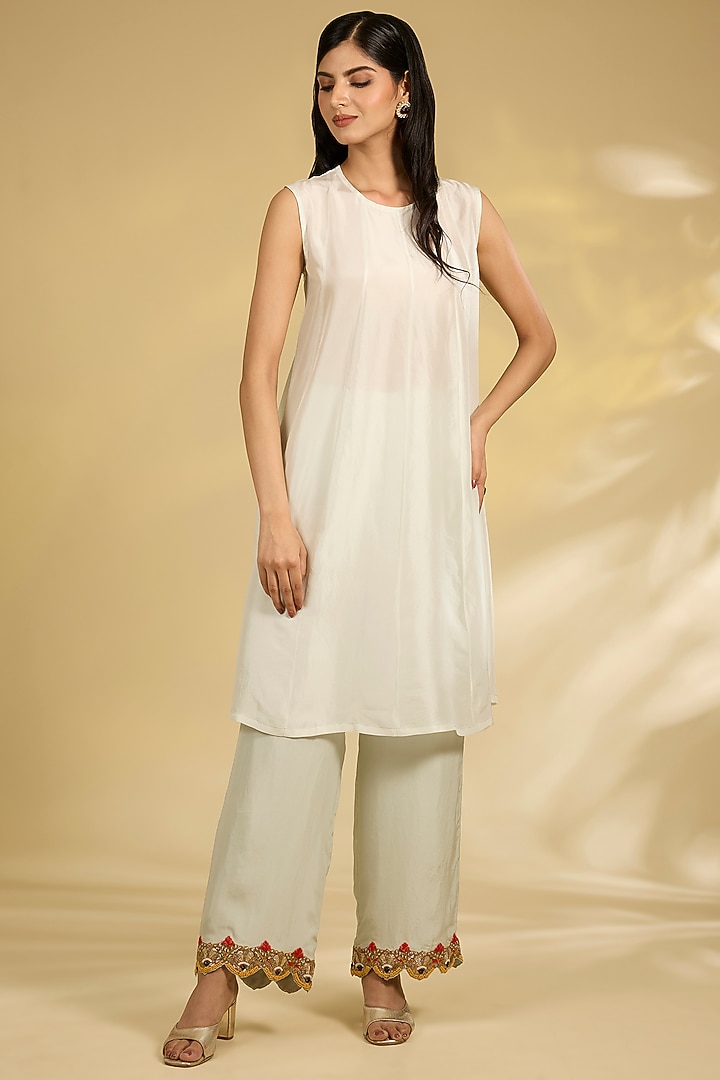 Ice Blue Silk Hand & Machine Embroidered Kurta Set by Debyani at Pernia's Pop Up Shop