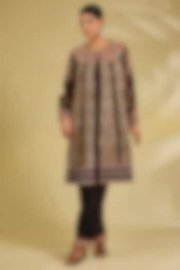 Black Silk Hand & Machine Embroidered Jacket Set by Debyani at Pernia's Pop Up Shop