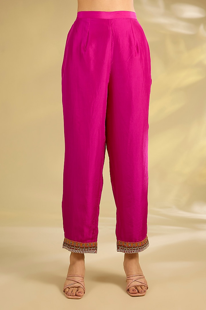 Mustard Silk Hand & Machine Embroidered Kurta Set by Debyani at Pernia's Pop Up Shop