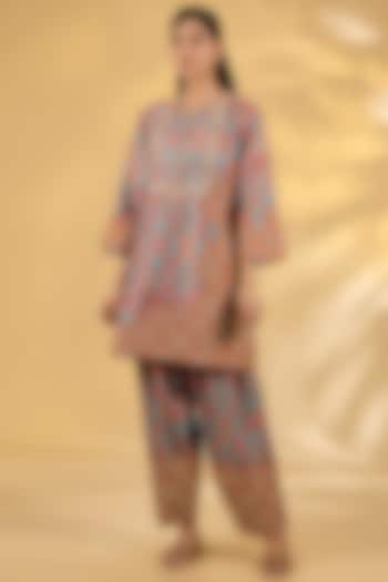 Blue Silk Hand & Machine Embroidered Short Kurta Set by Debyani at Pernia's Pop Up Shop