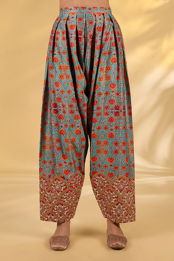 Blue Silk Hand & Machine Embroidered Short Kurta Set by Debyani at Pernia's Pop Up Shop