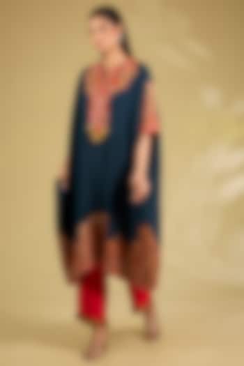 Blue Silk Embroidered Kaftan Set by Debyani at Pernia's Pop Up Shop