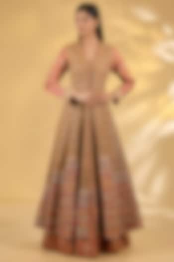 Red Silk Hand & Machine Embroidered Kalidar Jacket Set by Debyani at Pernia's Pop Up Shop