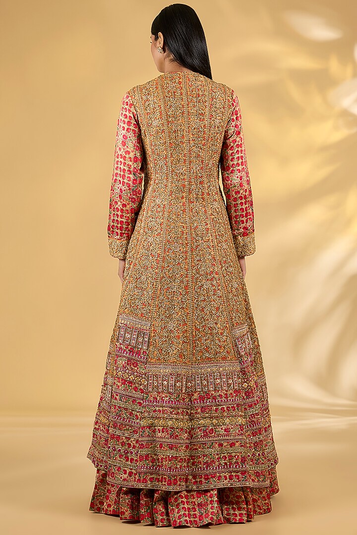 Red Silk Hand & Machine Embroidered Kalidar Jacket Set by Debyani at Pernia's Pop Up Shop
