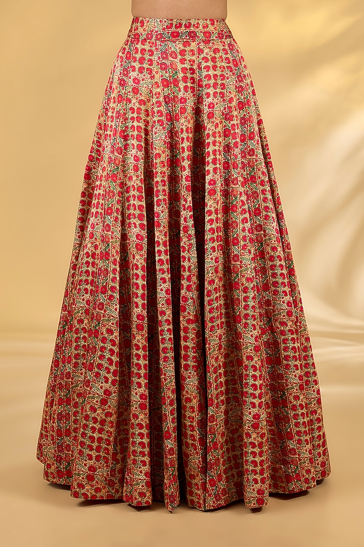 Red Silk Hand & Machine Embroidered Kalidar Jacket Set by Debyani at Pernia's Pop Up Shop