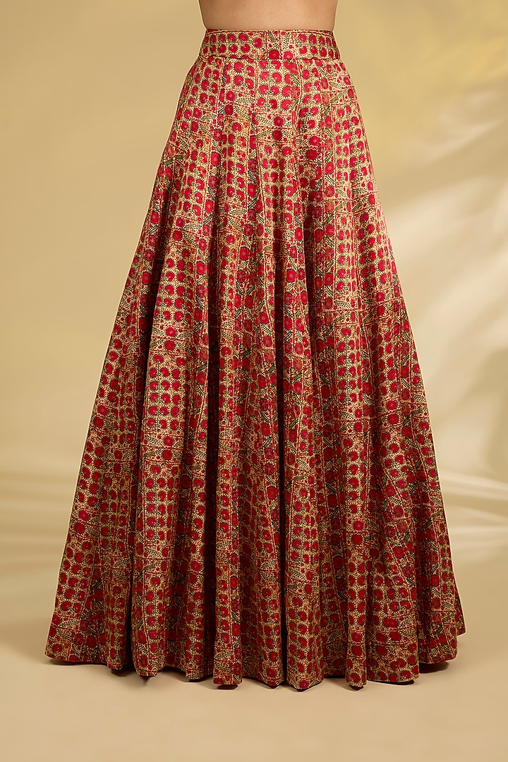 Red Silk Hand & Machine Embroidered Jacket Set by Debyani at Pernia's Pop Up Shop