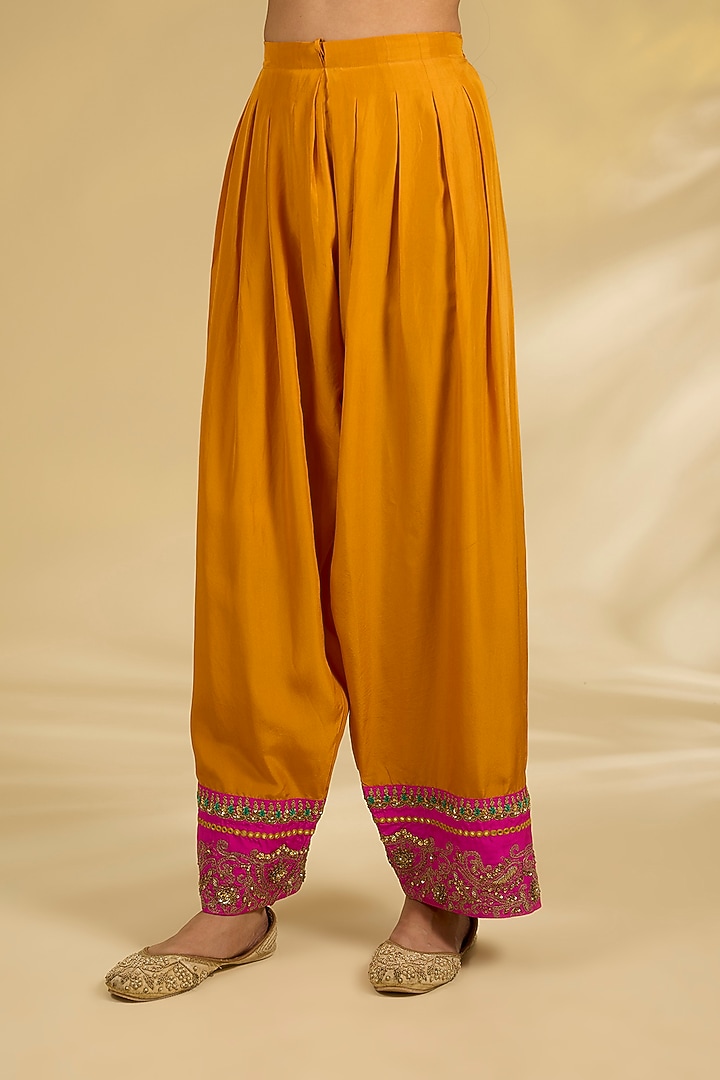 Burnt Orange Silk Hand & Machine Embroidered Kurta Set by Debyani at Pernia's Pop Up Shop
