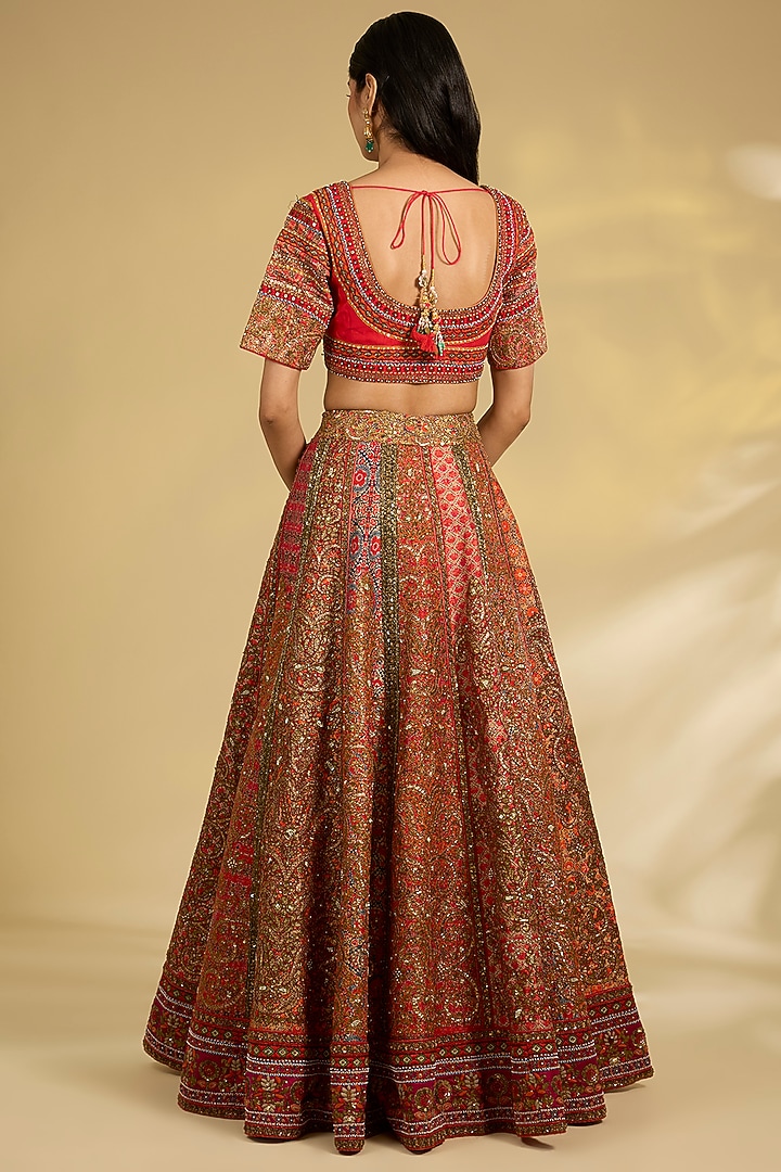 Multi-Colored Silk Hand & Machine Embroidered Bridal Lehenga Set by Debyani at Pernia's Pop Up Shop
