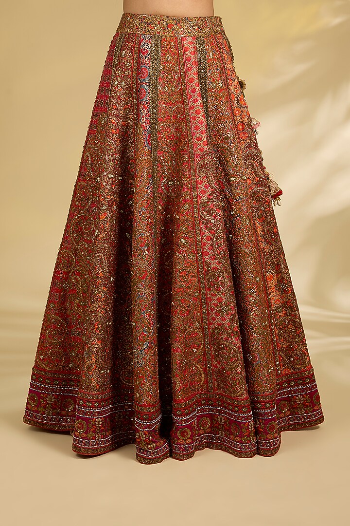 Multi-Colored Silk Hand & Machine Embroidered Bridal Lehenga Set by Debyani at Pernia's Pop Up Shop