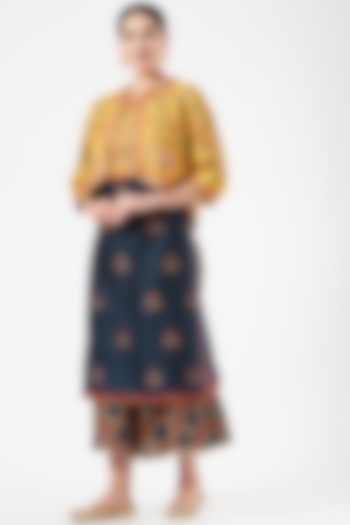 Blue Chanderi Kurta Set With Jacket by Debyani at Pernia's Pop Up Shop