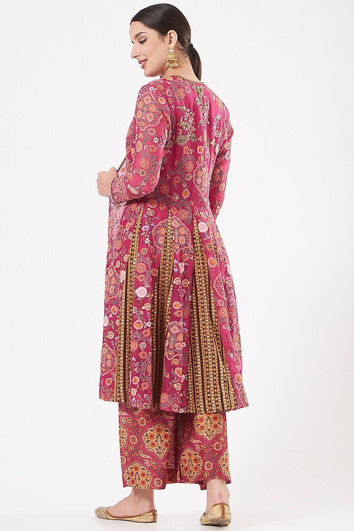 Magenta Chanderi Jacket Set by Debyani at Pernia's Pop Up Shop