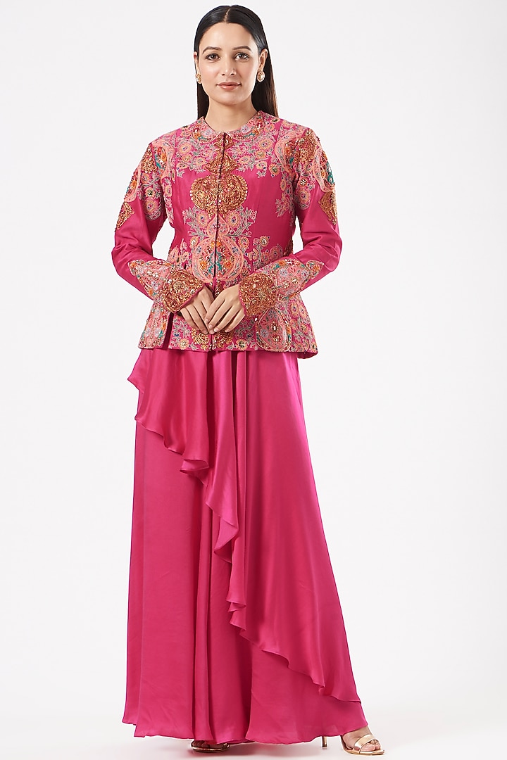 Magenta Modal Satin Pant Set by Debyani at Pernia's Pop Up Shop