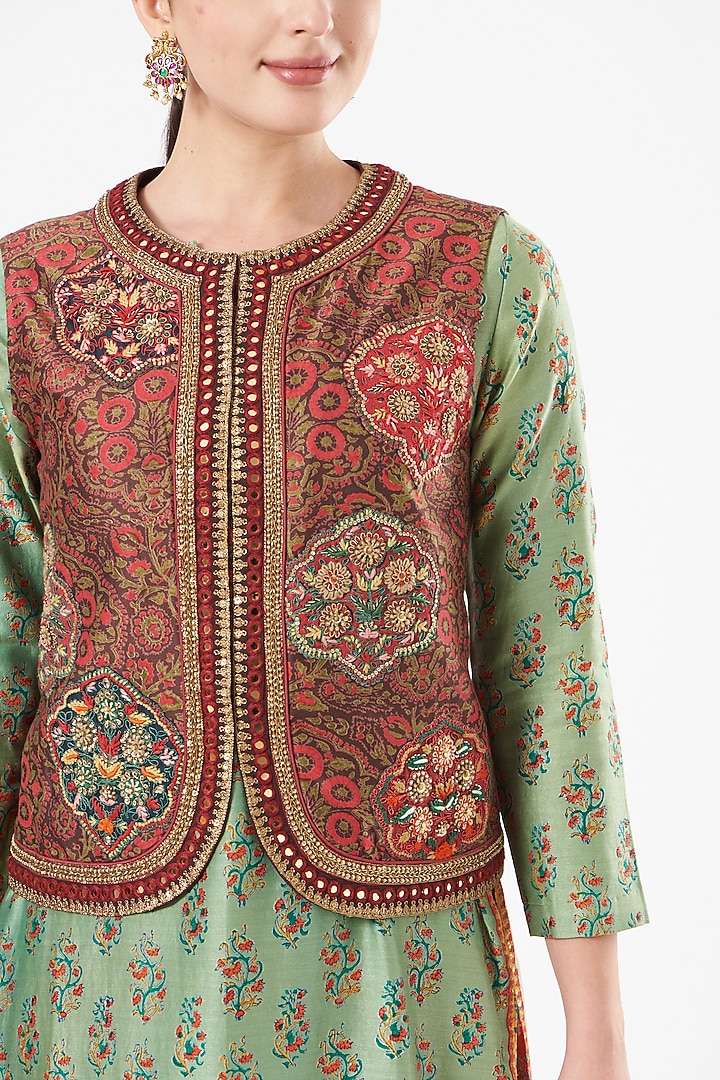 Firozi Chanderi Kurta Set With Jacket by Debyani at Pernia's Pop Up Shop