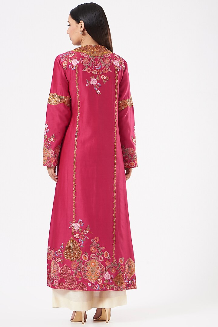 Magenta Habutai Silk Kurta Set by Debyani at Pernia's Pop Up Shop