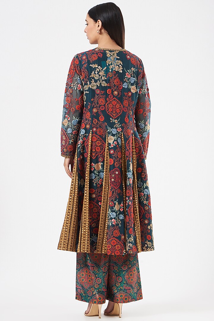 Blue Chanderi Jacket Set by Debyani at Pernia's Pop Up Shop