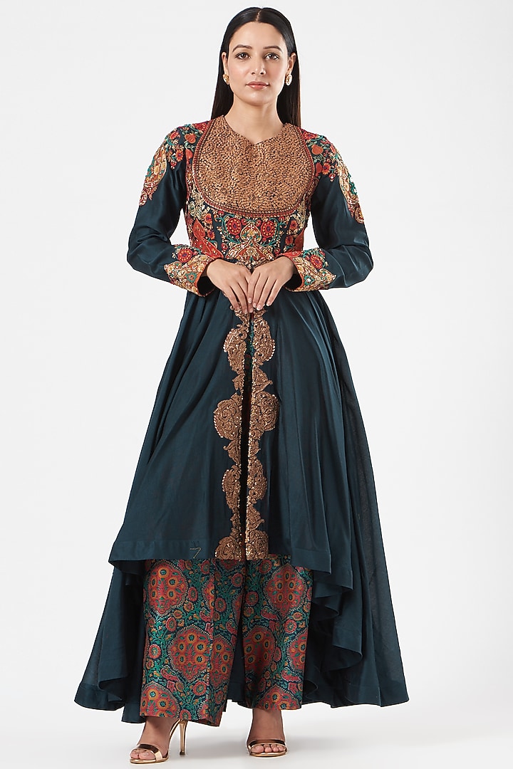 Blue Chanderi Kurta Set by Debyani at Pernia's Pop Up Shop