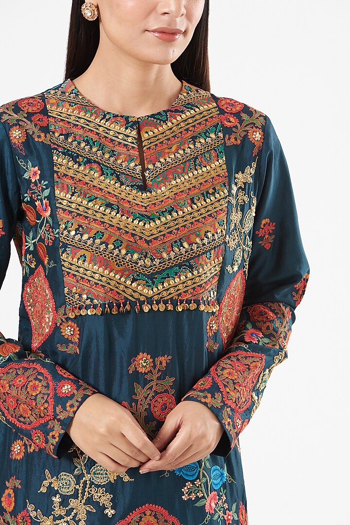 Blue Organza Kurta Set by Debyani at Pernia's Pop Up Shop