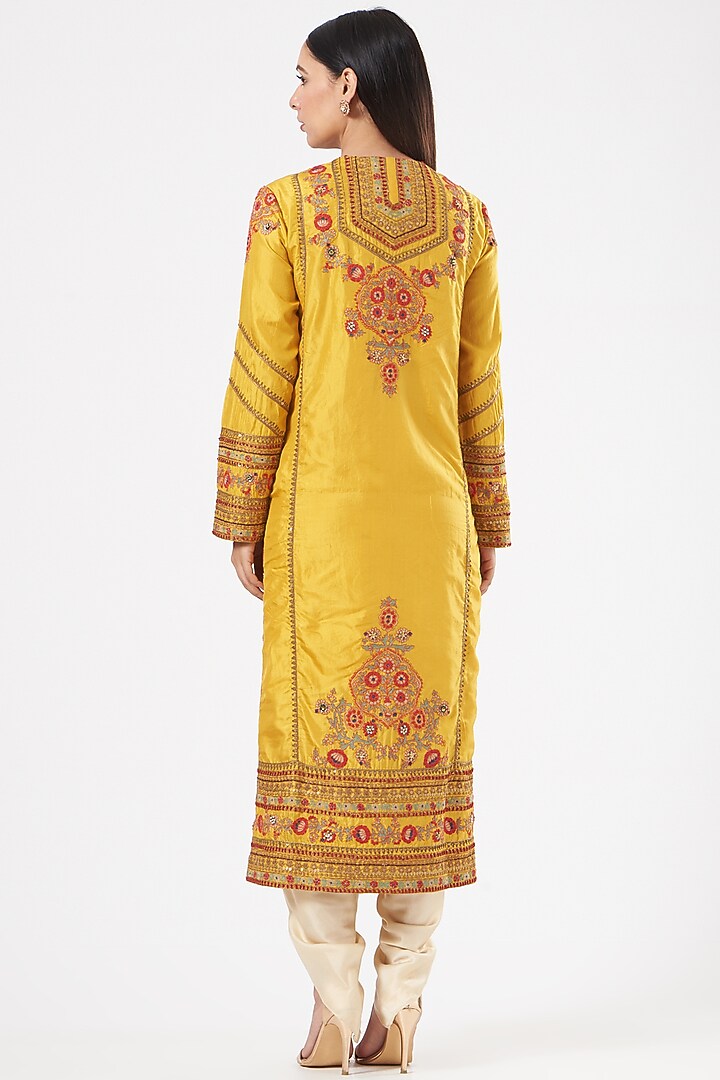 Yellow Silk Kurta Set by Debyani at Pernia's Pop Up Shop