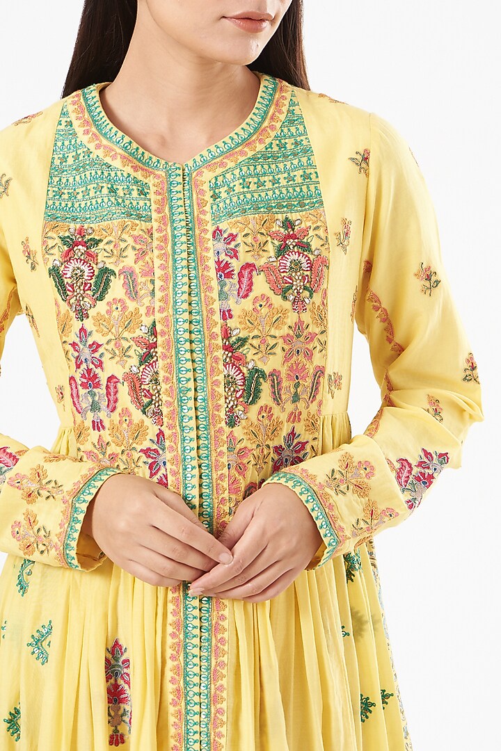 Yellow Cotton Kurta Set by Debyani at Pernia's Pop Up Shop