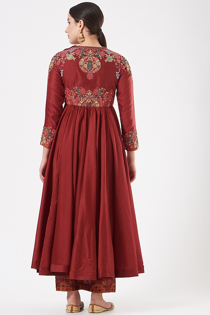Red Chanderi Kurta Set by Debyani at Pernia's Pop Up Shop
