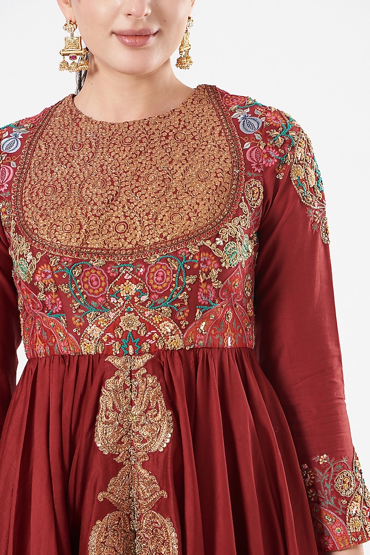Red Chanderi Kurta Set by Debyani at Pernia's Pop Up Shop