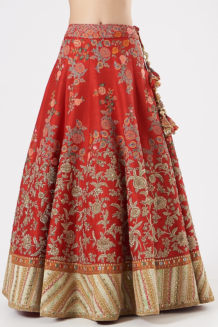 Red Raw Silk Bridal Lehenga Set by Debyani at Pernia's Pop Up Shop