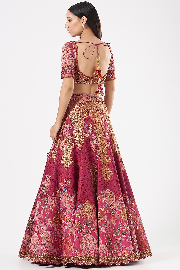 Magenta Organza Bridal Lehenga Set by Debyani at Pernia's Pop Up Shop