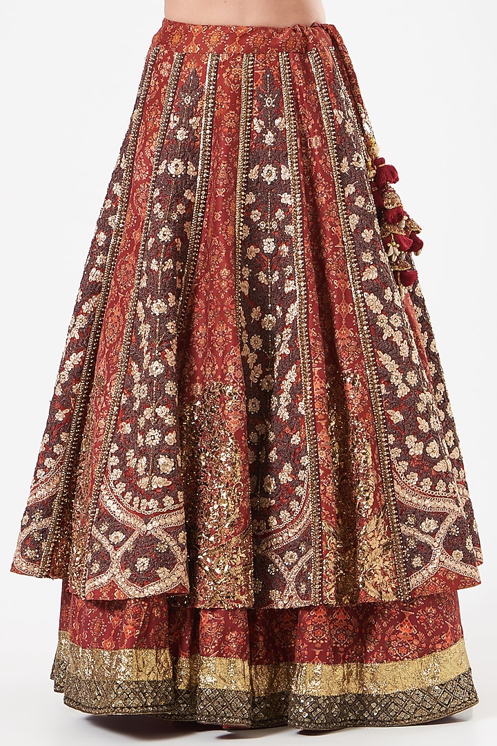 Maroon Silk Printed Bridal Lehenga Set by Debyani at Pernia's Pop Up Shop