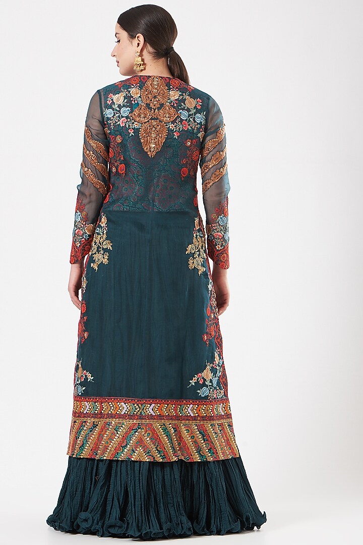 Blue Chanderi Jacket Set by Debyani at Pernia's Pop Up Shop